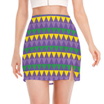 Geometric Mardi Gras Pattern Print Side Slit Mini Skirt