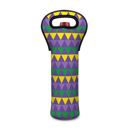 Geometric Mardi Gras Pattern Print Single Neoprene Wine Tote