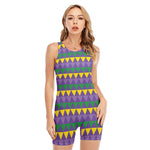 Geometric Mardi Gras Pattern Print Sleeveless One Piece Swimsuit