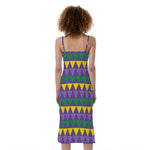 Geometric Mardi Gras Pattern Print Slim Fit Midi Cami Dress