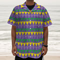 Geometric Mardi Gras Pattern Print Textured Short Sleeve Shirt