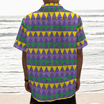 Geometric Mardi Gras Pattern Print Textured Short Sleeve Shirt
