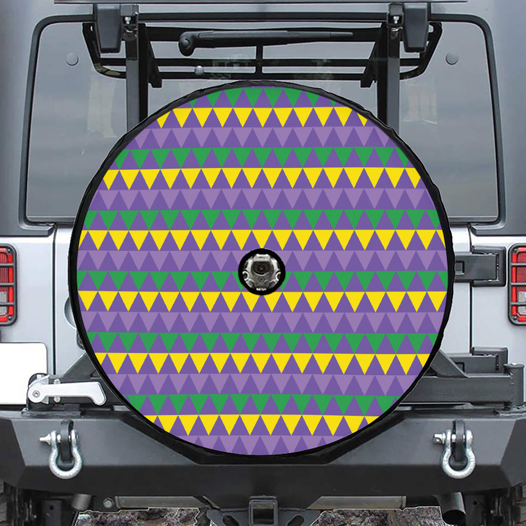 Geometric Mardi Gras Pattern Print Tire Cover With Camera Hole