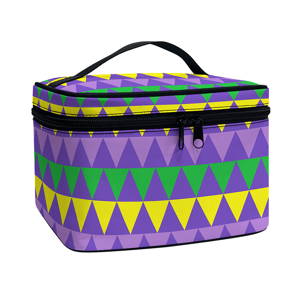 Geometric Mardi Gras Pattern Print Travel Makeup Bag