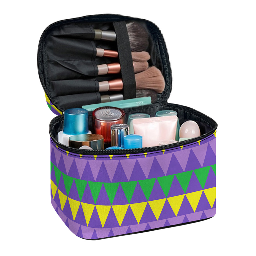 Geometric Mardi Gras Pattern Print Travel Makeup Bag