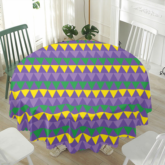 Geometric Mardi Gras Pattern Print Waterproof Round Tablecloth