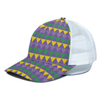 Geometric Mardi Gras Pattern Print White Mesh Trucker Cap