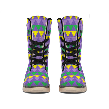 Geometric Mardi Gras Pattern Print Winter Boots