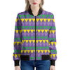 Geometric Mardi Gras Pattern Print Women's Bomber Jacket