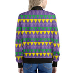 Geometric Mardi Gras Pattern Print Women's Bomber Jacket