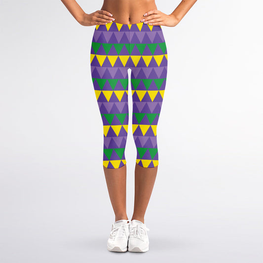 Geometric Mardi Gras Pattern Print Women's Capri Leggings