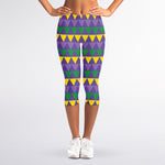 Geometric Mardi Gras Pattern Print Women's Capri Leggings