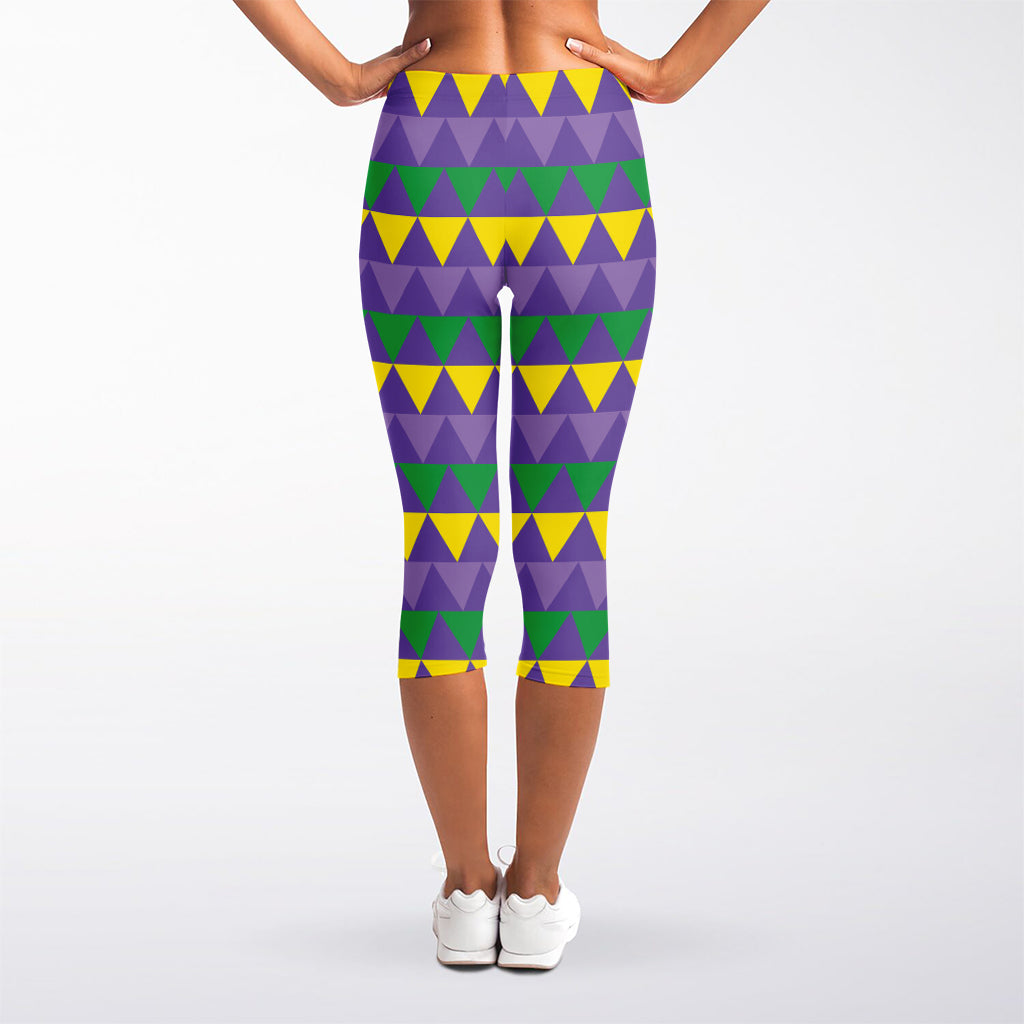 Geometric Mardi Gras Pattern Print Women's Capri Leggings