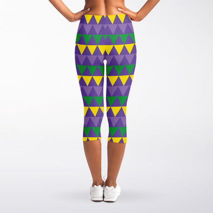 Geometric Mardi Gras Pattern Print Women's Capri Leggings