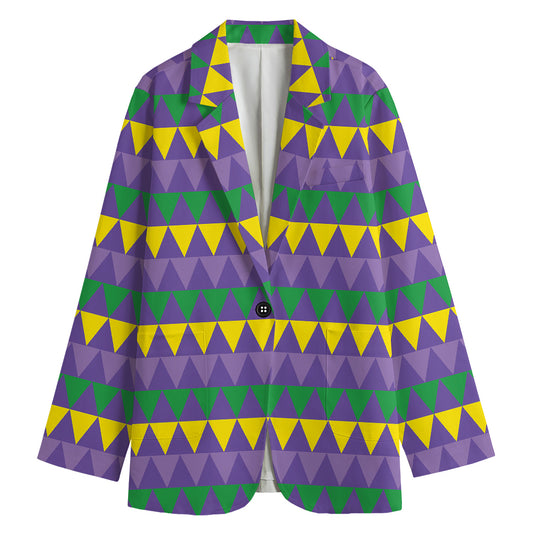 Geometric Mardi Gras Pattern Print Women's Cotton Blazer