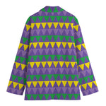 Geometric Mardi Gras Pattern Print Women's Cotton Blazer