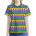 Geometric Mardi Gras Pattern Print Women's Polo Shirt