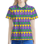 Geometric Mardi Gras Pattern Print Women's Polo Shirt