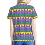 Geometric Mardi Gras Pattern Print Women's Polo Shirt