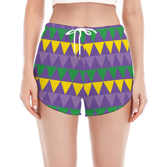 Geometric Mardi Gras Pattern Print Women's Split Running Shorts