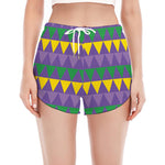Geometric Mardi Gras Pattern Print Women's Split Running Shorts