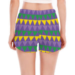 Geometric Mardi Gras Pattern Print Women's Split Running Shorts