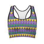Geometric Mardi Gras Pattern Print Women's Sports Bra