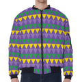 Geometric Mardi Gras Pattern Print Zip Sleeve Bomber Jacket