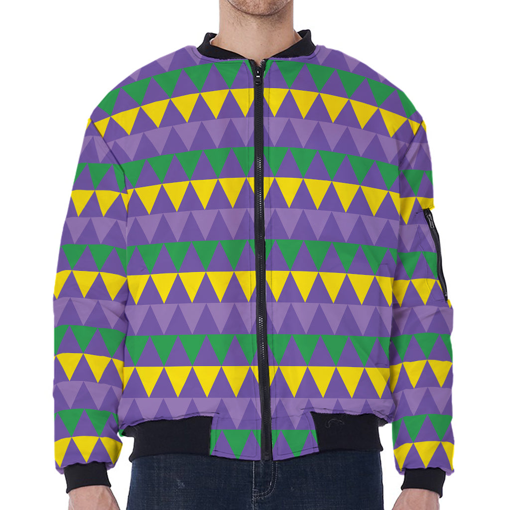 Geometric Mardi Gras Pattern Print Zip Sleeve Bomber Jacket