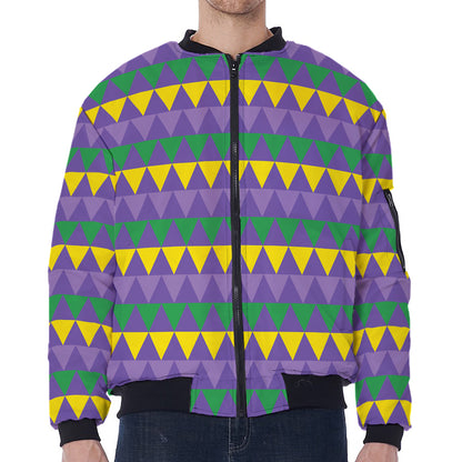 Geometric Mardi Gras Pattern Print Zip Sleeve Bomber Jacket