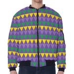 Geometric Mardi Gras Pattern Print Zip Sleeve Bomber Jacket