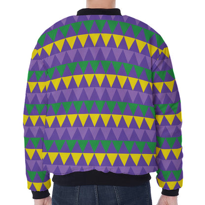 Geometric Mardi Gras Pattern Print Zip Sleeve Bomber Jacket