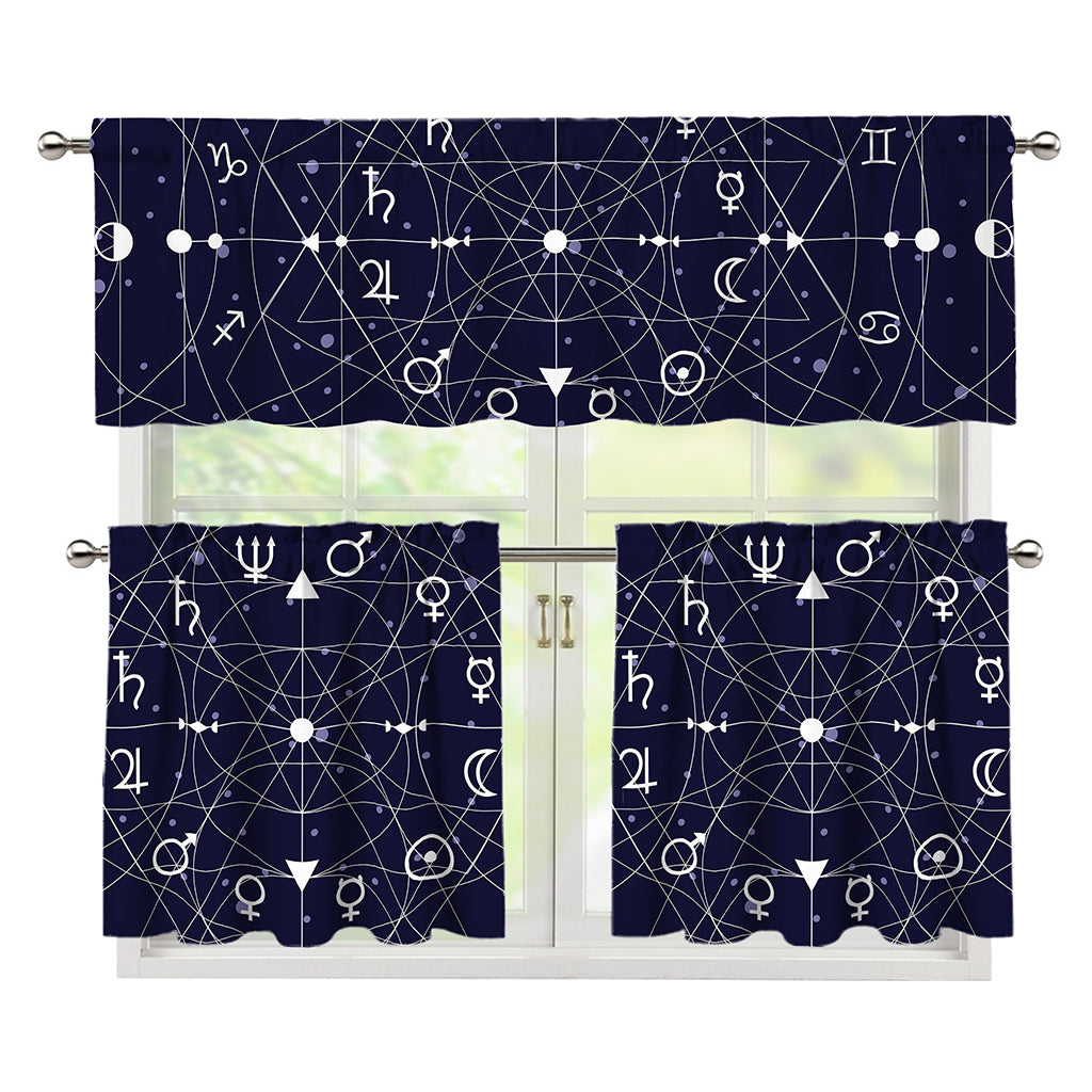 Geometric Moon Phase Print 3 Piece Kitchen Curtains