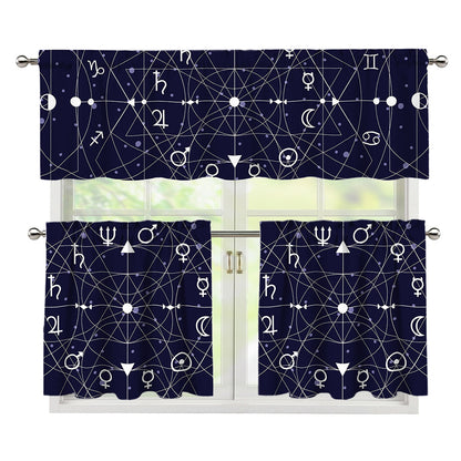 Geometric Moon Phase Print 3 Piece Kitchen Curtains