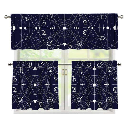 Geometric Moon Phase Print 3 Piece Kitchen Curtains