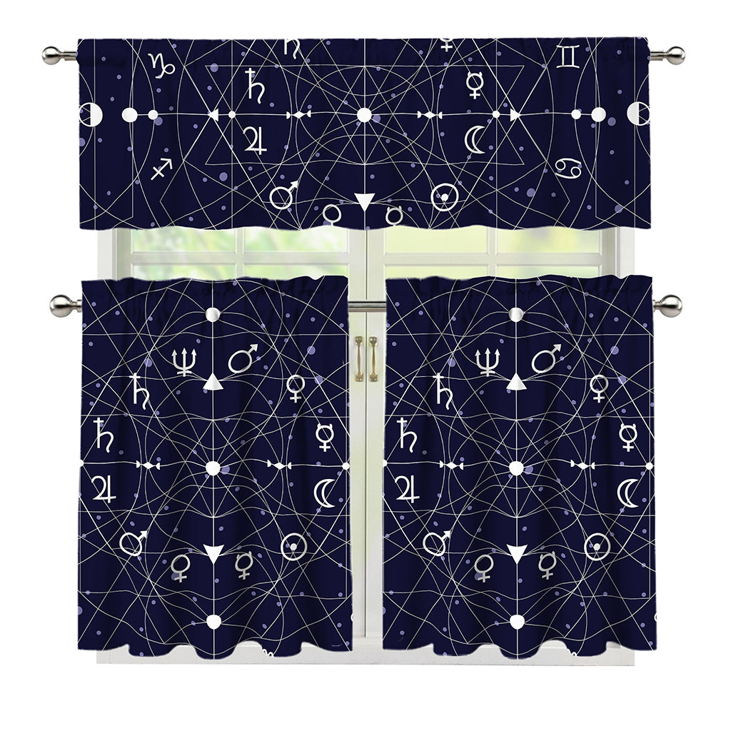 Geometric Moon Phase Print 3 Piece Kitchen Curtains
