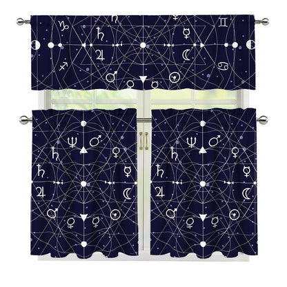 Geometric Moon Phase Print 3 Piece Kitchen Curtains