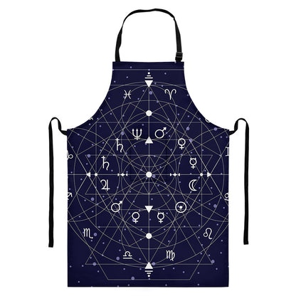 Geometric Moon Phase Print Bib Apron With Pocket