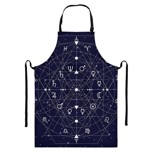 Geometric Moon Phase Print Bib Apron With Pocket