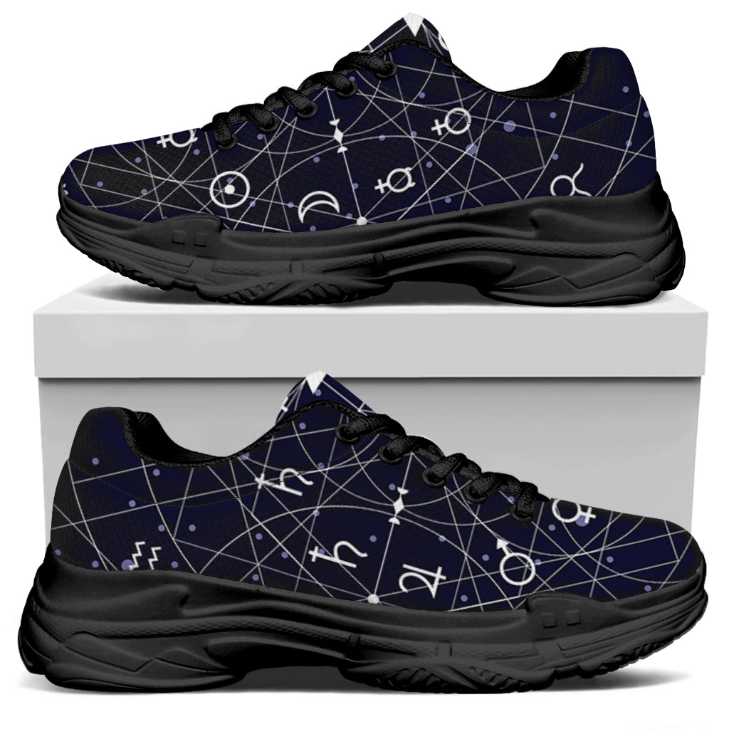 Geometric Moon Phase Print Black Chunky Shoes