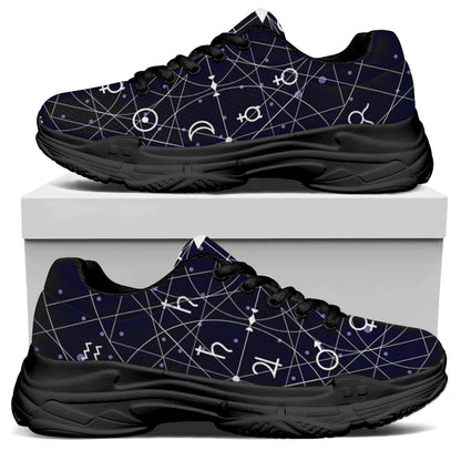 Geometric Moon Phase Print Black Chunky Shoes