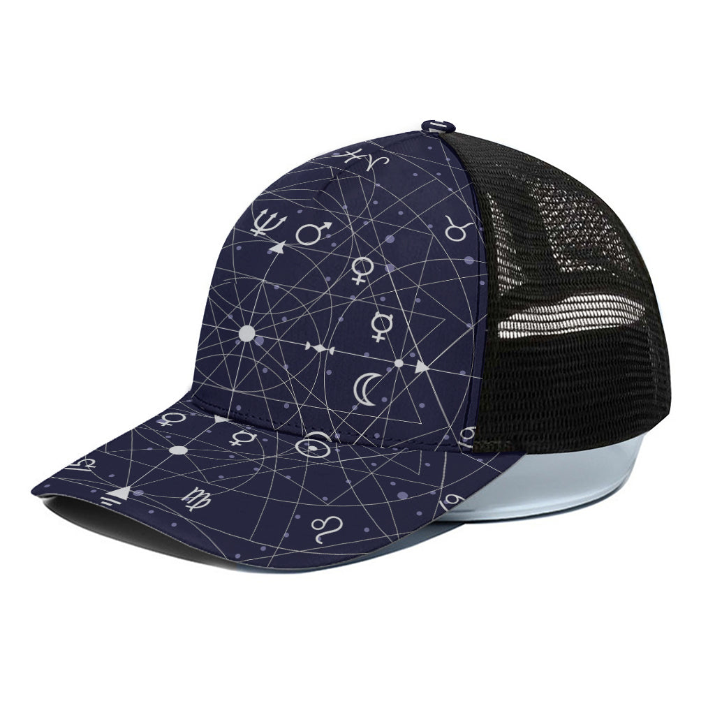 Geometric Moon Phase Print Black Mesh Trucker Cap