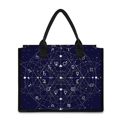 Geometric Moon Phase Print Canvas Tote Bag