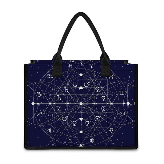 Geometric Moon Phase Print Canvas Tote Bag