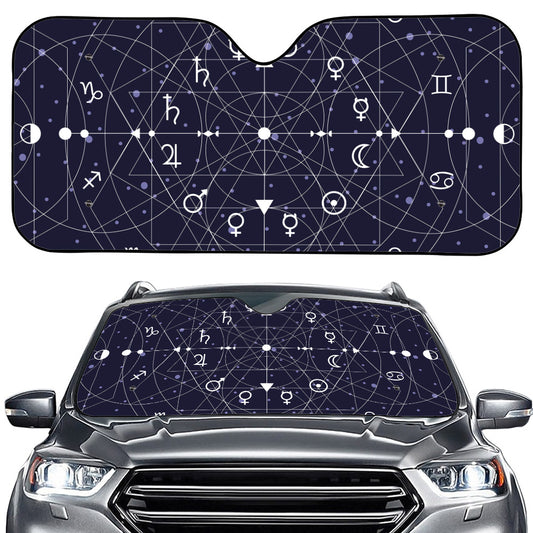 Geometric Moon Phase Print Car Windshield Sun Shade