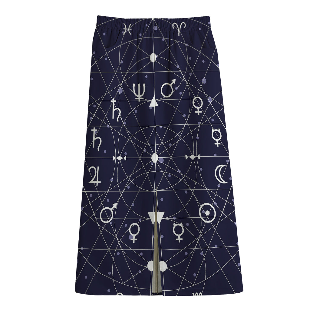 Geometric Moon Phase Print Cotton Front Slit Maxi Skirt