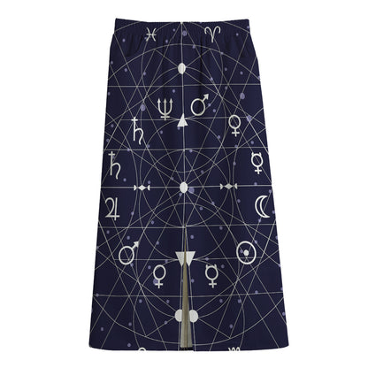 Geometric Moon Phase Print Cotton Front Slit Maxi Skirt