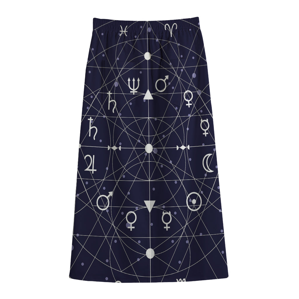 Geometric Moon Phase Print Cotton Front Slit Maxi Skirt