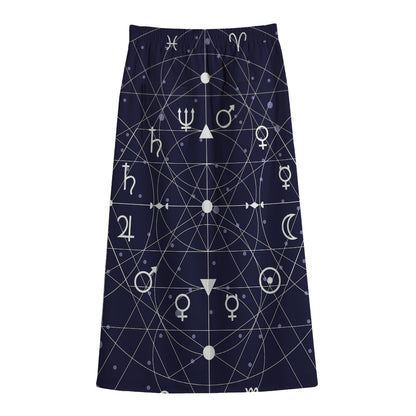 Geometric Moon Phase Print Cotton Front Slit Maxi Skirt