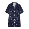 Geometric Moon Phase Print Cotton Hawaiian Shirt